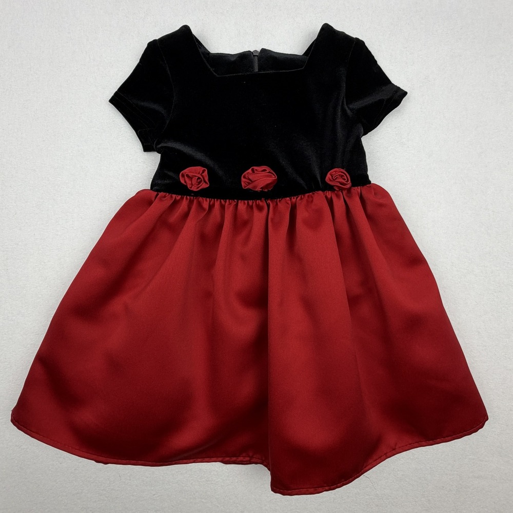 Speechless Toddler Girls 2T Black Velvet Red Satin Rosette Bow Holiday Dress USA